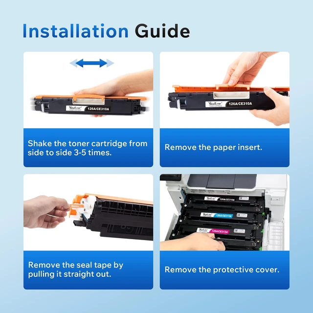 Alt view image 6 of 6 - 126A Toner Cartridge CE310A CE311A CE312A CE313A for HP LaserJet Pro 4 Pack Replacement for HP 126A, Compatible with 100 Color MFP M175 M175nw M275 M275nw CP1025nw CP1025, CE310A