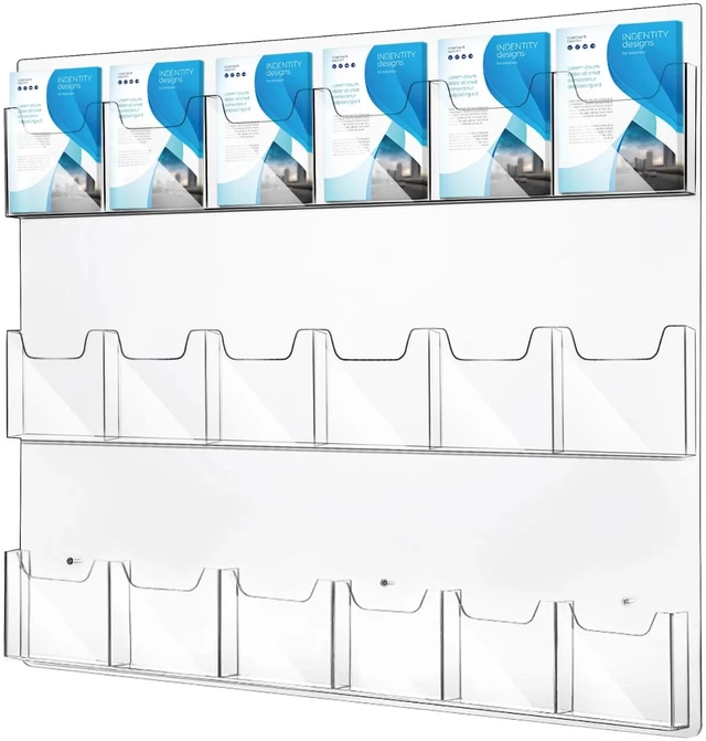 Main image of 18 Pockets Acrylic Brochure Pamphlet Holder Wall Mount, 4 inches Pocket Brochure Display Stand, Pamphlet Display Stand Wall Mount, Clear Plastic Trifold Flyer Rack Literature Holder