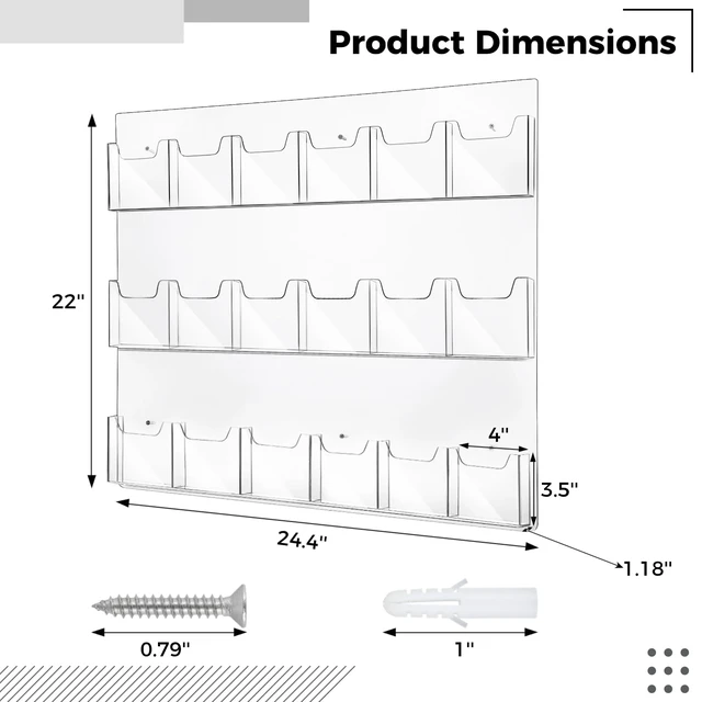 Alt view image 2 of 6 - 18 Pockets Acrylic Brochure Pamphlet Holder Wall Mount, 4 inches Pocket Brochure Display Stand, Pamphlet Display Stand Wall Mount, Clear Plastic Trifold Flyer Rack Literature Holder