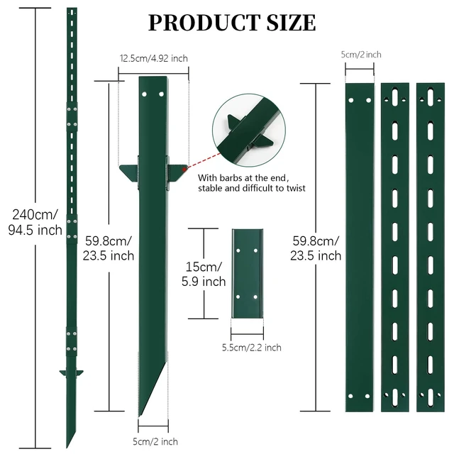 Alt view image 4 of 7 - 2 Pack 8' Sign Post Stake Metal for Outside, Heavy Duty Yard Sign Stake, Rust, Wind & Dust Resistant Sturdy Metal Pole for Outside, Yard, Road, Parking Fits Signs 7 to 18 Inch (Green)