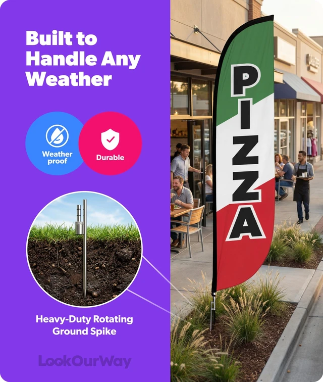 Alt view image 5 of 7 - Feather Flag Pole Kit - 12 Feet Tall Advertising Flag Banner with Fiberglass Pole Kit and Ground Spike for Business Promotion - Food & Restaurant Flags - Pizza Red/White/Green (10M1200056)
