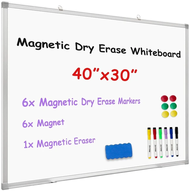 Main image of Magnetic Dry Erase Whiteboard 40x30 Inch, Aluminum Framed Wall Mount Comes with Marker Tray, Markers, Magnets & Eraser; Ideal for Home, Office, Classroom & Meeting Room