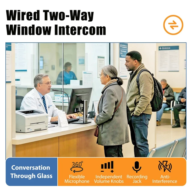 Alt view image 2 of 6 - Window Intercom Dual Way Voice Communication Microphone Talk Through Glass Anti-Interference Counter Speaker System for Bank Post Office Ticket Booth Food Truck Deli
