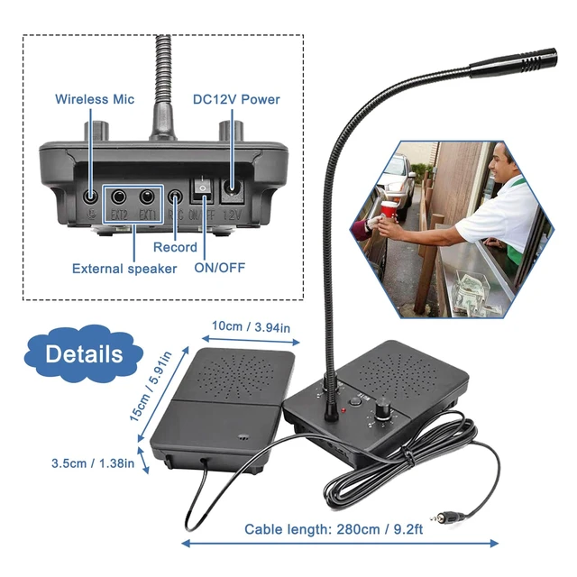 Alt view image 4 of 6 - Window Intercom Dual Way Voice Communication Microphone Talk Through Glass Anti-Interference Counter Speaker System for Bank Post Office Ticket Booth Food Truck Deli