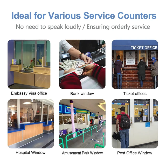 Alt view image 6 of 6 - Window Intercom Dual Way Voice Communication Microphone Talk Through Glass Anti-Interference Counter Speaker System for Bank Post Office Ticket Booth Food Truck Deli