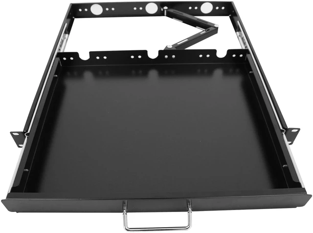 Main image of GlobalRack 1U Keyboard Drawer, 17.75" Depth, Extends to 27", Soft-Close 1U keyboard drawer 1U rack drawer Soft-close damping Foldable handle Built-in cable management Heavy-gauge stee
