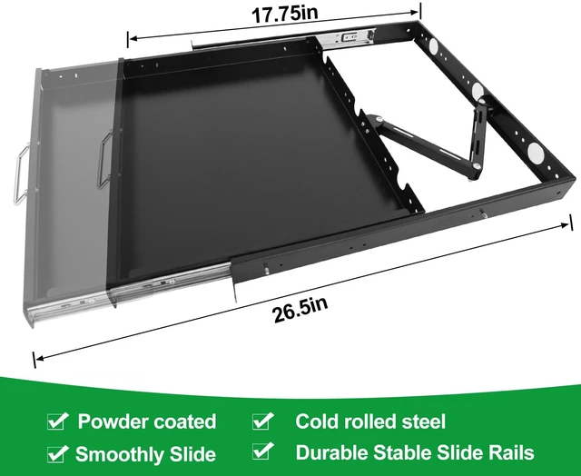 Alt view image 2 of 7 - GlobalRack 1U Keyboard Drawer, 17.75" Depth, Extends to 27", Soft-Close 1U keyboard drawer 1U rack drawer Soft-close damping Foldable handle Built-in cable management Heavy-gauge stee