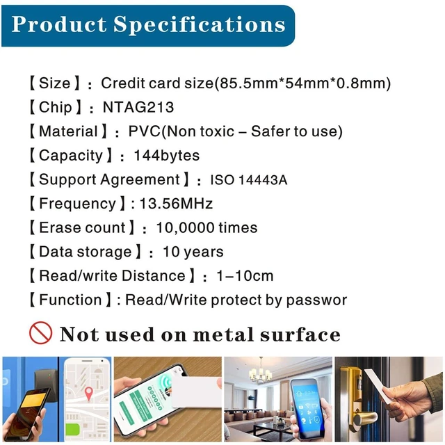 Alt view image 3 of 7 - 200pcs Tags Ntag213 NFC Card Programmable NFC Cards NFC 213 Tags Writable NFC Chips 144 Bytes Memory NFC Tags iPhone Compatible with All NFC-Enabled Phones and Devices