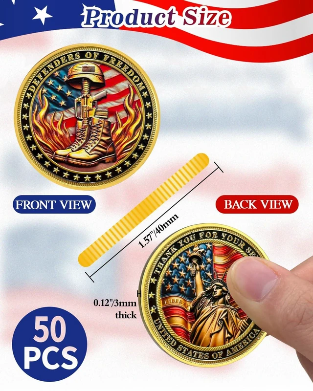 Alt view image 3 of 7 - 50Pcs Military Veterans Challenge Coins Set Thank You for Your Service Coin, Symbol of Respect & Honor, Veterans Day Gifts Bulk, Military Recognition & Appreciation Gift