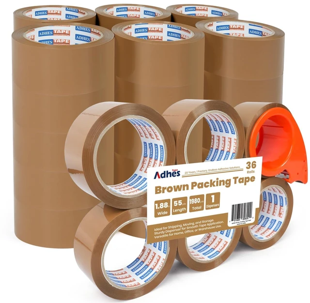 Main image of Brown Packing Tape with Dispenser, 1.88 Inch x 55 Yards 36 Rolls Heavy Duty Shipping Tape for Moving Boxes, Packaging and Storage, Strong Adhesive