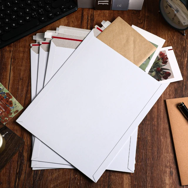 Alt view image 6 of 7 - 150 Pack Rigid Mailers 9.25 x 11.8 Inches Resealable Photo Document Mailers Cardboard White Stay Flat Envelopes for Shipping Photos Pictures Papers Files Cd Magazines Comic Books