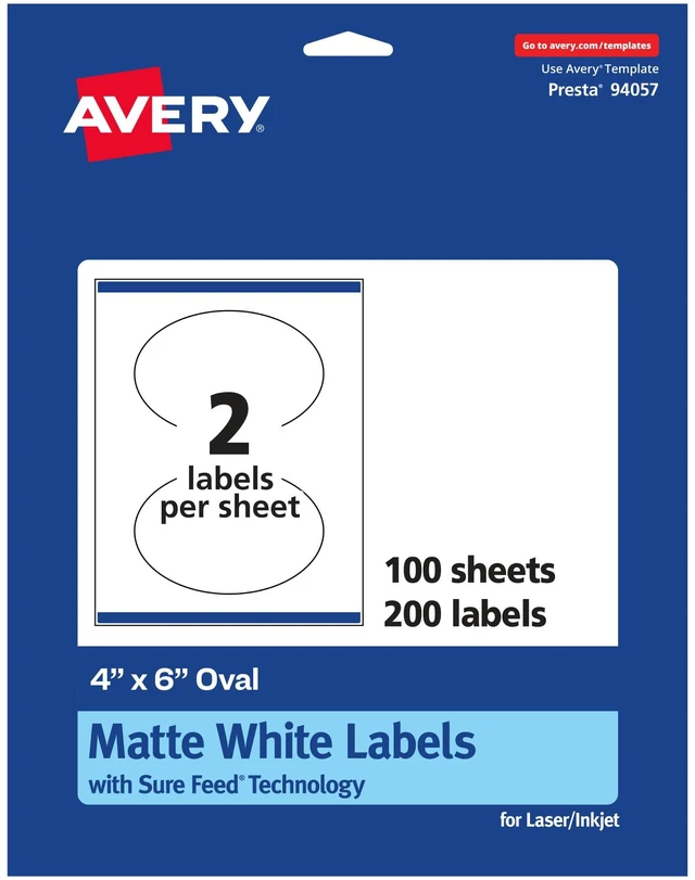 Main image of ® Matte White Oval Labels, Sure Feed® Technology, 4" x 6", 200 Matte White Printable Labels