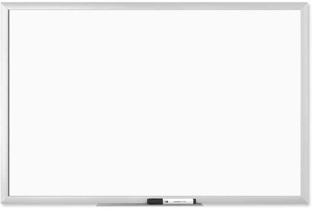 Main image of White Board, Dry Erase Board for Wall, Aluminum Frame, 36" x 24" Melamine non-magnetic whiteboard, 36 x 24 inches, silver aluminum frame, with a fitted marker tray and one marker