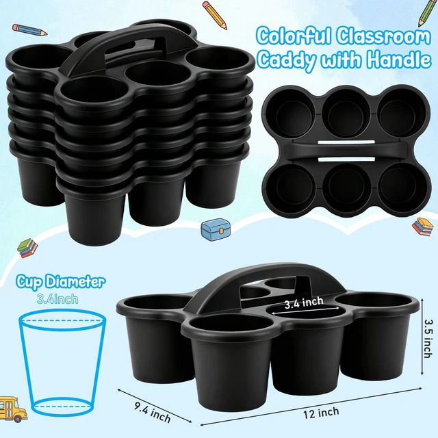 Alt view image 3 of 7 - 12 Pack Classroom Caddy, Stackable Plastic Caddy Storage Basket with Handle for Kids, Table Desk Office Arts, Crafts, Crayon, Marker, Pencil, School Supplies (Black)