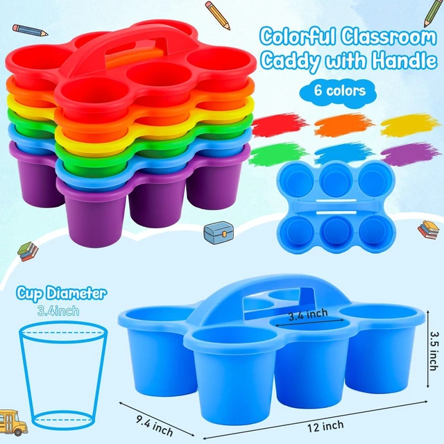 Alt view image 3 of 7 - 12 Pack Classroom Caddy, Stackable Plastic Caddy Storage Basket with Handle for Kids, Table Desk Office Arts, Crafts, Crayon, Marker, Pencil, School Supplies (Assorted Colors)