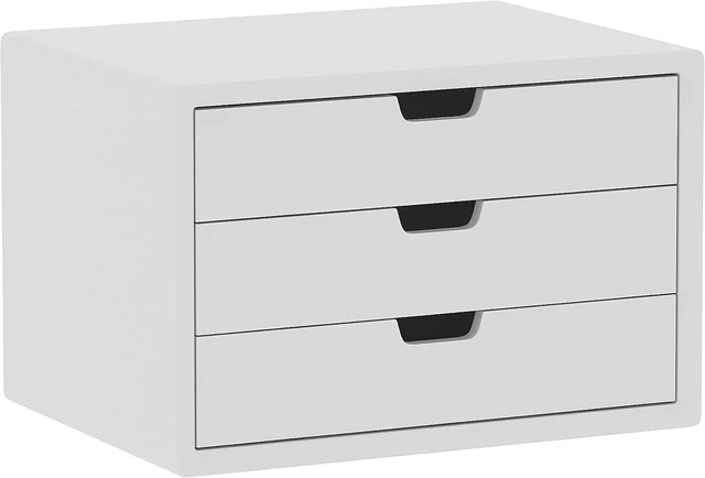 Main image of Desk Organizer with 3 Drawers, ALEX Drawer Unit, Chic White Wood Cosmetic Makeup Organizer for Office Vanity Tabletop Storage 13.8"X 9"X10.2"