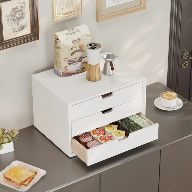 Alt view image 6 of 7 - Desk Organizer with 3 Drawers, ALEX Drawer Unit, Chic White Wood Cosmetic Makeup Organizer for Office Vanity Tabletop Storage 13.8"X 9"X10.2"