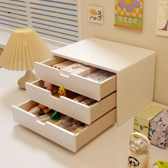Alt view image 7 of 7 - Desk Organizer with 3 Drawers, ALEX Drawer Unit, Chic White Wood Cosmetic Makeup Organizer for Office Vanity Tabletop Storage 13.8"X 9"X10.2"