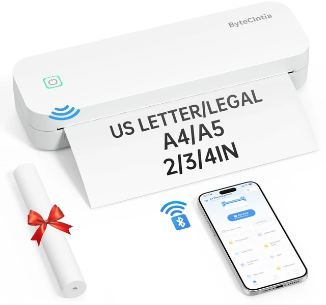 Main image of Portable Printer for Travel, Bluetooth Thermal Printer Supports 8.5 x 11 Inch US Letter Size, Compatible with Android and iOS & Laptop Inkless Mobile for Office, Car, School