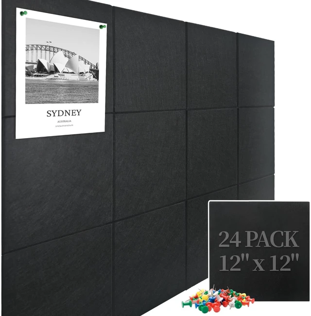 Main image of 70"x47" Cork Boards for Walls, 12 Pack Bulletin Board for Office Large Felt Wall Tiles, Safe Removable Adhesive Tabs, No-Drill Install, 60 Push Pins Included, Gentle on Pins