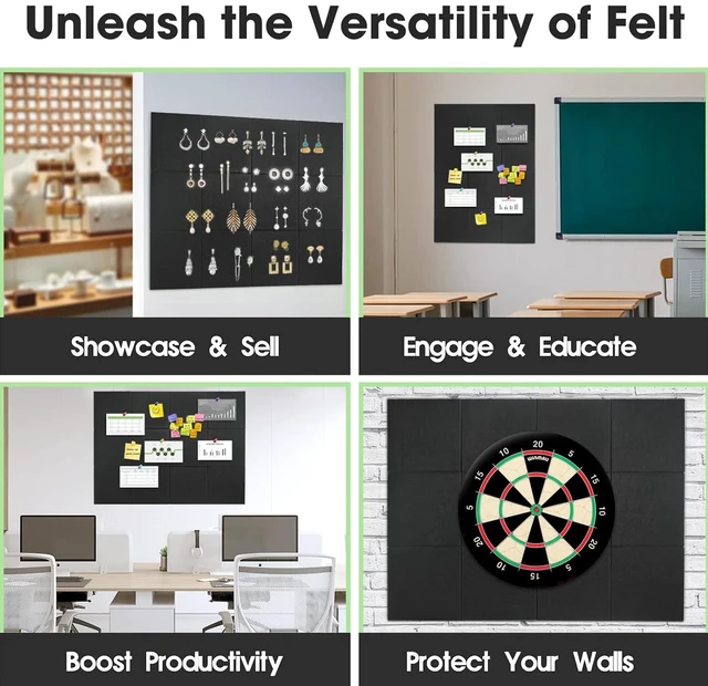 Alt view image 3 of 6 - 70"x47" Cork Boards for Walls, 12 Pack Bulletin Board for Office Large Felt Wall Tiles, Safe Removable Adhesive Tabs, No-Drill Install, 60 Push Pins Included, Gentle on Pins