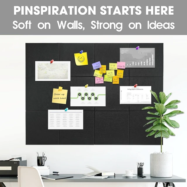 Alt view image 2 of 6 - 70"x47" Cork Boards for Walls, 12 Pack Bulletin Board for Office Large Felt Wall Tiles, Safe Removable Adhesive Tabs, No-Drill Install, 60 Push Pins Included, Gentle on Pins