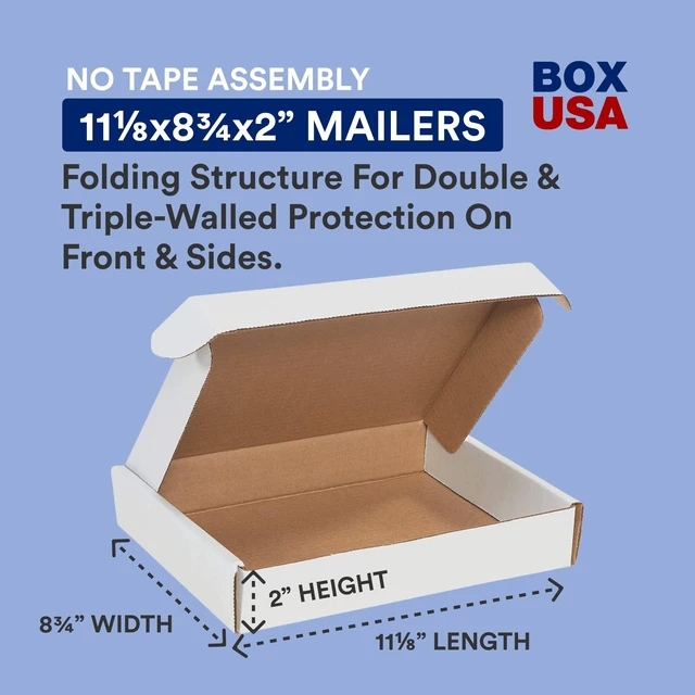 Alt view image 2 of 6 - Small Shipping Boxes 11.125"L x 8.75"W x 2"H, 50-Pack Foldable Corrugated Cardboard Crush-Proof for Shipping, Packing, Moving and Storage