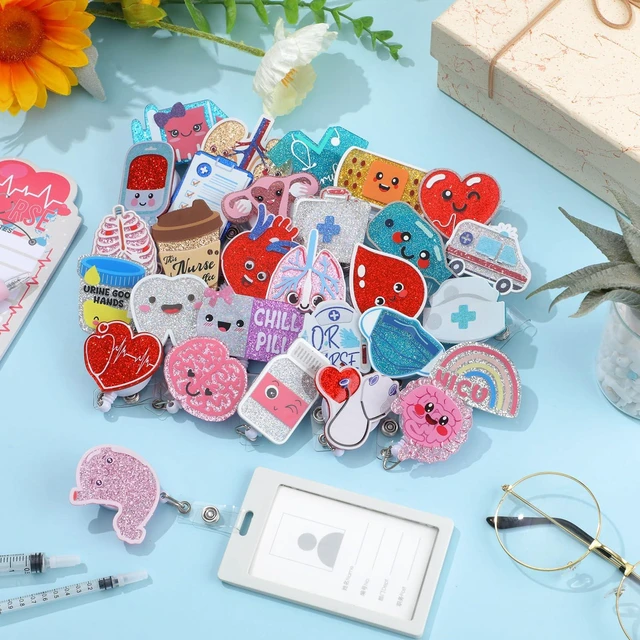 Alt view image 7 of 7 - 60 Pcs Funny Nurse Badge Reels Bulk Cute Retractable Name ID Clip Tag Badge Holder for Doctor Student Medical Assistant Coworker Work Accessories Funny Gifts