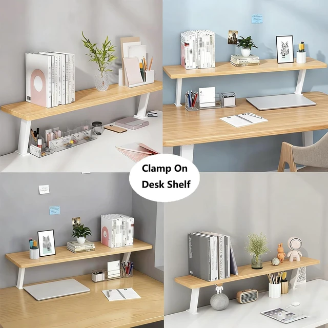Alt view image 7 of 7 - Clamp On Desk Shelf, Adjustable Desktop Extender Storage Organizer Space Saving Desk Shelf No Drill For Office, Dorm, Home Desk Organization (39.3 x 7.8 in)