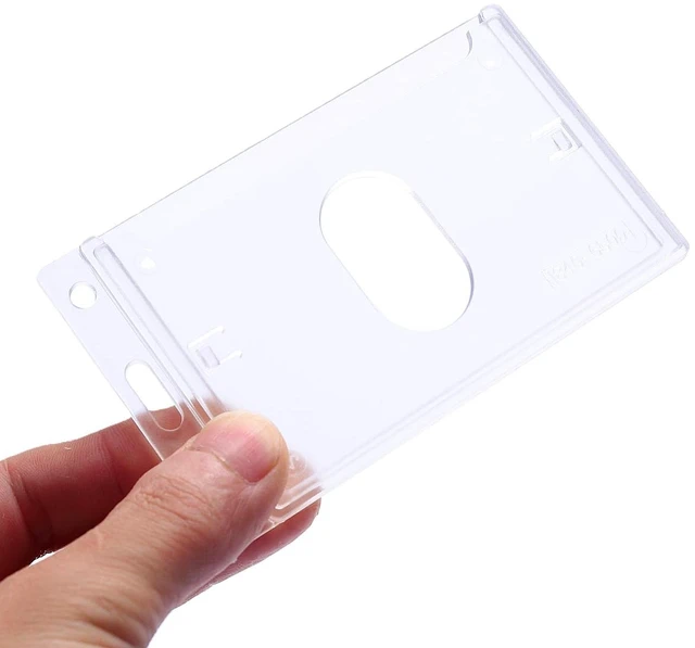 Alt view image 4 of 7 - 50 Pack Hard Plastic Badge Holder, Vertical Clear ID Card Holder, Rigid Case Single ID Protector with Easy Access Thumb Slot, Scannable, for Lanyard Neck Chain and Badge Reels-Frosted Clear