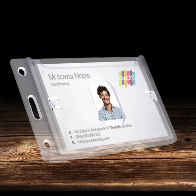 Alt view image 5 of 7 - 50 Pack Hard Plastic Badge Holder, Vertical Clear ID Card Holder, Rigid Case Single ID Protector with Easy Access Thumb Slot, Scannable, for Lanyard Neck Chain and Badge Reels-Frosted Clear