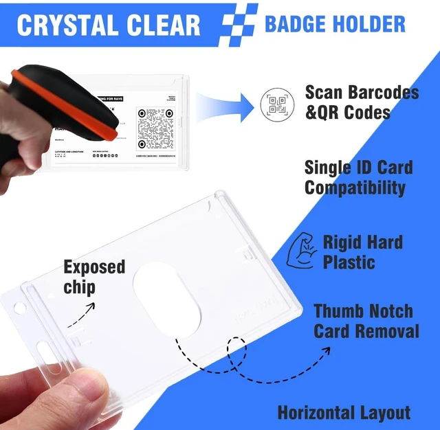 Alt view image 6 of 7 - 50 Pack Hard Plastic Badge Holder, Vertical Clear ID Card Holder, Rigid Case Single ID Protector with Easy Access Thumb Slot, Scannable, for Lanyard Neck Chain and Badge Reels-Frosted Clear