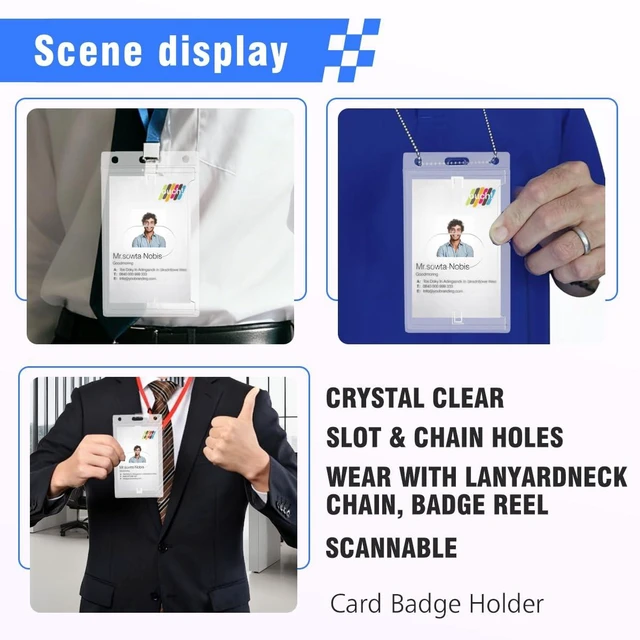Alt view image 7 of 7 - 50 Pack Hard Plastic Badge Holder, Vertical Clear ID Card Holder, Rigid Case Single ID Protector with Easy Access Thumb Slot, Scannable, for Lanyard Neck Chain and Badge Reels-Frosted Clear