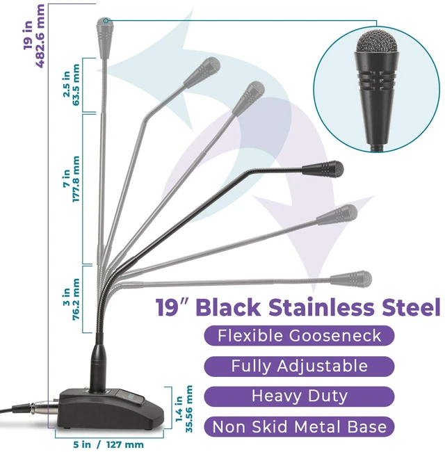 Alt view image 2 of 7 - Executive Communication Systems WordSentry Professional Gooseneck Microphone, 3.5mm Uni-Directional Conference Mic, Anti Slip Base and Adjustable Heavy Duty Metal Design