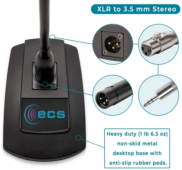 Alt view image 4 of 7 - Executive Communication Systems WordSentry Professional Gooseneck Microphone, 3.5mm Uni-Directional Conference Mic, Anti Slip Base and Adjustable Heavy Duty Metal Design
