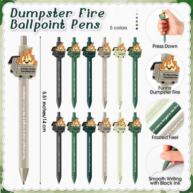 Alt view image 2 of 7 - 96 Sets Dumpster Fire Gifts Badge Reels and Funny Pens Bookmark Dumpster Fire Response Team, Retractable Badge Holder, Employee Appreciation Gift, Back to School, for Office Student Teacher
