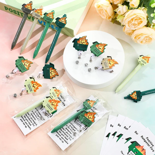 Alt view image 6 of 7 - 96 Sets Dumpster Fire Gifts Badge Reels and Funny Pens Bookmark Dumpster Fire Response Team, Retractable Badge Holder, Employee Appreciation Gift, Back to School, for Office Student Teacher