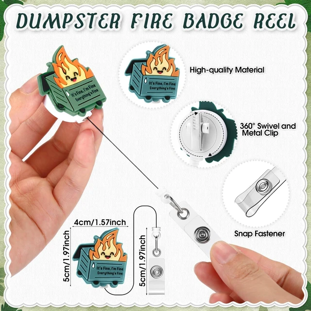 Alt view image 4 of 7 - 96 Sets Dumpster Fire Gifts Badge Reels and Funny Pens Bookmark Dumpster Fire Response Team, Retractable Badge Holder, Employee Appreciation Gift, Back to School, for Office Student Teacher