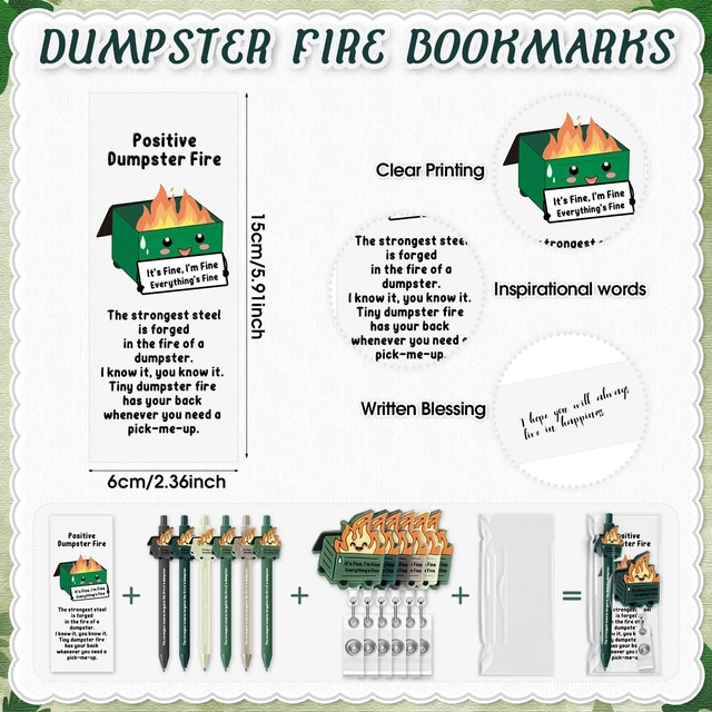 Alt view image 3 of 7 - 96 Sets Dumpster Fire Gifts Badge Reels and Funny Pens Bookmark Dumpster Fire Response Team, Retractable Badge Holder, Employee Appreciation Gift, Back to School, for Office Student Teacher