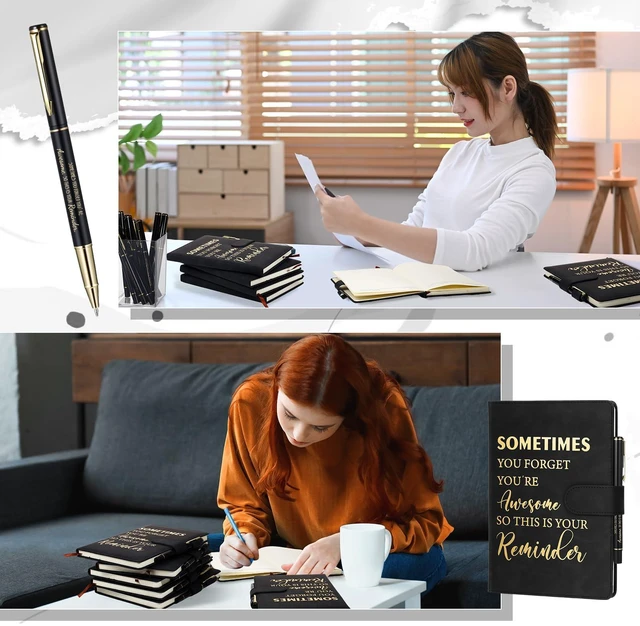 Alt view image 4 of 6 - 28 Pcs A5 Leather Journal Notebook with Pen Employee Gifts,Novel Bulk Appreciation Gifts for Team Staff Teacher Volunteer, Thank You Presents for Christmas, Leather Cover with Pen
