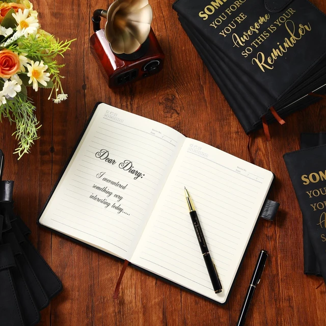 Alt view image 5 of 6 - 28 Pcs A5 Leather Journal Notebook with Pen Employee Gifts,Novel Bulk Appreciation Gifts for Team Staff Teacher Volunteer, Thank You Presents for Christmas, Leather Cover with Pen