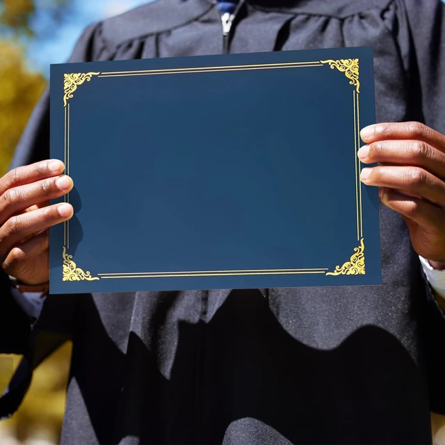 Alt view image 4 of 6 - 150-Pack Navy Blue Certificate Holders with Gold Foil Border, Diploma Covers for Letter Size 8.5x11 Certificates, Awards, Graduation, and Document Papers,Cardstock