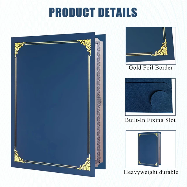 Alt view image 3 of 6 - 150-Pack Navy Blue Certificate Holders with Gold Foil Border, Diploma Covers for Letter Size 8.5x11 Certificates, Awards, Graduation, and Document Papers,Cardstock