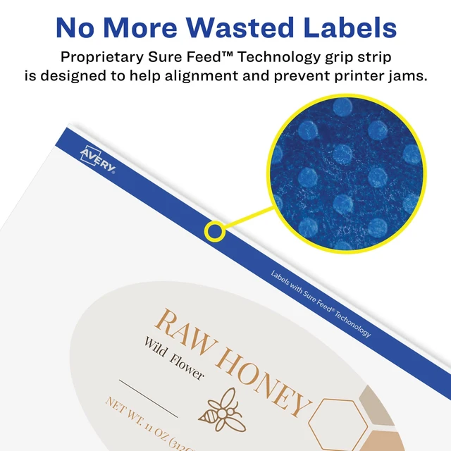 Alt view image 4 of 6 - ® Glossy White Oval Labels, Sure Feed® Technology, 3" x 5", 150 Glossy White Labels, Print-to-The-Edge, Permanent Adhesive, Laser/Inkjet Printable