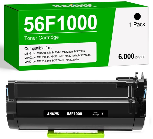 Main image of 56F1000 56F1H00 Toner Cartridge High Yield 6,000 Pages Replacement for Lexmark 56F1000 for MS321 MX321 MS421 MX421 MS521 MX521 MS522 MX522 MS621 MX621 MS622 MX622 Printers