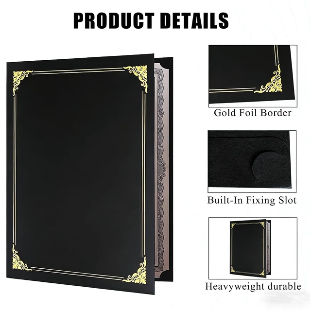 Alt view image 4 of 7 - 150 Pcs Certificate Holders Bulk, Black Diploma Covers with Gold Foil Border for Letter Size 8.5x11, Single Sided Award Certificate Cover, Premium Cardstock Document Organizer