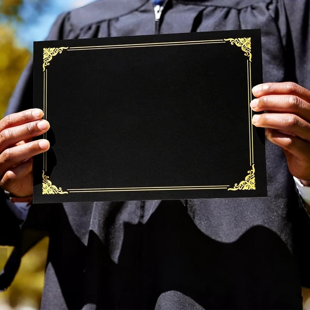 Alt view image 5 of 7 - 150 Pcs Certificate Holders Bulk, Black Diploma Covers with Gold Foil Border for Letter Size 8.5x11, Single Sided Award Certificate Cover, Premium Cardstock Document Organizer