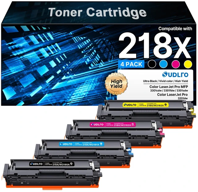 Main image of 218X Toner Cartridges 4 Pack No Chip for HP 3301fdw 3301cdw 3201dw 218X high capacity toner cartridges 4 pack without chip for HP Color LaserJet Pro MFP 3301fdw 3301cdw 3301sdw and 3201dw