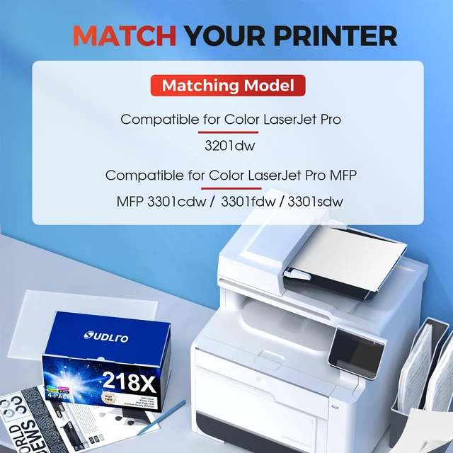 Alt view image 5 of 7 - 218X Toner Cartridges 4 Pack No Chip for HP 3301fdw 3301cdw 3201dw 218X high capacity toner cartridges 4 pack without chip for HP Color LaserJet Pro MFP 3301fdw 3301cdw 3301sdw and 3201dw