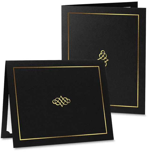 Alt view image 2 of 6 - Ornate Black & Gold Certificate Folders - Pack of 25, Linen Cover 80 lb. Stock, Folded, Die-Cut Corners, for Office, Business Awards, Graduation, School Diploma Holder, 9-1/2" x 12"